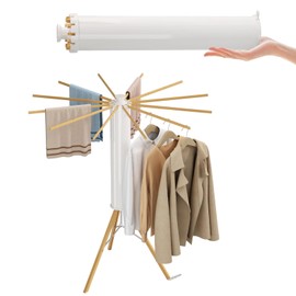 iMonse Ttripod Clothes Drying Rack, Foldable and Portable Drying Rack Clothing, Laundry Drying Rack Collapsible Indoor Outdoor Balcony Bedroom Wood Hanging rods 12 Poles