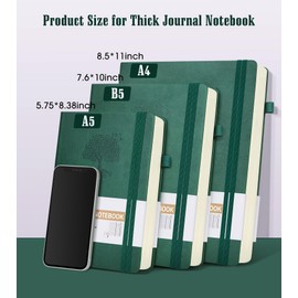 Lined Journal Notebook -365 Pages A5 Thick Journals for Writing Ruled Notebook, Hardcover Leather Journal for Women Men Daily Journal Notebook for Work, Note Taking, 100Gsm Lined Paper( 5.75'' X 8.38'' Green)