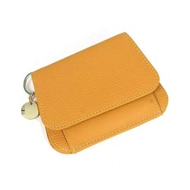 IDIDG Small Wallet for Women Genuine Leather Keychain Wallet RFID Blocking Card Case Slim Tri-Fold Wallet with Coin Pocket (Yellow)