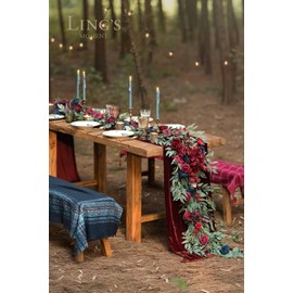 Ling's Moment Flower Garland - 6FT Eucalyptus & Rose - Sweetheart Table Decor for Wedding Reception, Artificial Floral Garland for Mantle, Thanksgiving, Christmas Decoration, Burgundy & Navy