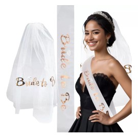 Grupo Carnavallia Kit Despedida Soltera: Banda Y Velo Bride To Be Oro Rosa