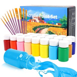 Fmtasx Acrylic Paint Set 24 x 25 ml | Acrylic Paint Set with 10-Piece Brush | Waterproof Acrylic Paint for Painting Canvas, Wood, Clay & Stones, Model Making