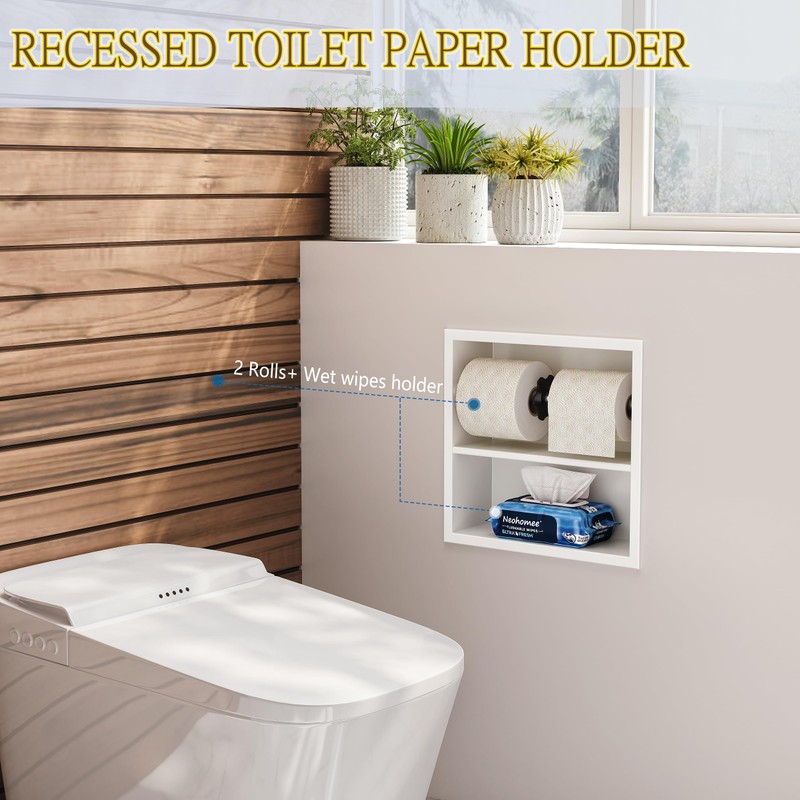 Neodrain White Recessed Toilet Paper Holder,Double Layer Wet Tissue Holder