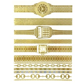 Wrapables Celebrity Inspired Temporary Watches Tattoos, Large, Metallic Gold Silver & Black
