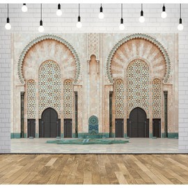 Loccor 9x6ft Fabric Morocco Palace Door Backdrop Middle Eastern Style Palace of Morocco Arch Entrance Architecture Background Moroccan Birthday Party Decorations Photo Studio Props