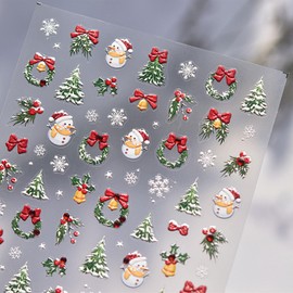 JMEOWIO 3D Nagelsticker Weihnachten Schneeflocke Niedlich Feiertag Nail Art Sticker Selbstklebend Nagelaufkleber 5D Stereoskopisch Dekoration Nageldesign Zubehör 1 Blatt