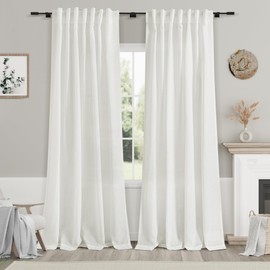 Semi Sheer Linen Curtains 90 Inches Long for Living Room 2 Panels Set Back Tab Pocket Ivory White Tall Vertical Curtains Luxury Light Filter Privacy Curtain Drapes for Bedroom Aesthetic 52X90
