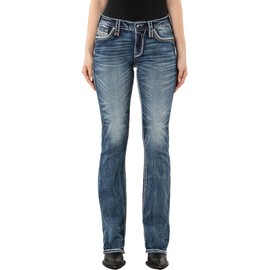 Rock Revival - Womens Grethe B202R Boot-Cut Jeans, Color Medium Blue, Size: 28W x 32L