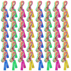 Leyndo 48 Pack Rainbow Jump Rope Set Jumping Ropes Nylon Kids Jump Rope Vibrant Skipping Rope for Boys and Girls Outdoor Fun Party Favors Physical Education, 7.2 Feet