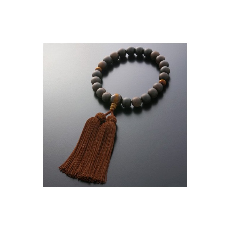 京仏壇はやし 数珠 男性用 正絹 頭房 黒檀 (素挽き) 虎目石仕立て [ タイガーアイ