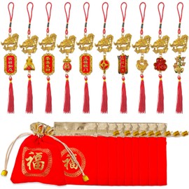 Year of The Horse 2026 Chinese New Year Decorations Zodiac Charms Hanging Red Tassel Lunar Feng Shui Coins for Wealth Success Good Luck Ornaments for Home Kitchen Car Gifts (10 Pcs, Horse Lucky Bag)