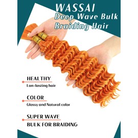 Orange Curly Ginger Braiding Hair for Boho Braids 18 Inch 200G Deep Wave Bulk Braiding Hair 2 Bundles Synthetic Curly Crochet Hair Bundles for Micro Braiding No Weft Wet and Wavy Hair Extensions