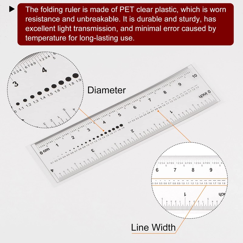 HARFINGTON Film Flexible Ruler, 4 Inch, 0.1mm Scale, PET Plastic
