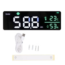 Decibel Meter, Wall Hanging Sound Level Meter, Noise Decibel Meter, 3 in 1 Noise Temperature Humidity Meter, 30 to 130dB Range, with 11in Large LED Display Screen, for Classroom