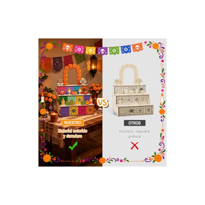 KIROGILY Altar de Muertos Armable de 3 Niveles, 11 AccesoriosIdeal