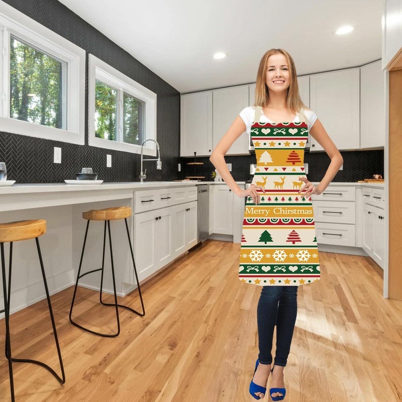 MORAINJAY Christmas Apron,65x75cm Christmas Cartoon Kitchen Apron for Women Men,Waterproof