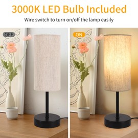 RISLG Small Table Lamp, Bedside Table Lamp for Bedroom, Lamp for Nightstand with Linen Fabric Shade, Minimalist Modern Desk Lamp for Living Room Office Dorm Kids Room