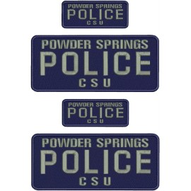 POWDER SPRINGS POLICE CSU 4 EMB PATCHES 4X10 &2X5 VELCR@ ON GRAY ON NAVY BLUE
