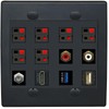 12 Ports Coax Hdmi RCA-Red-White 6 Speaker Usb3 Usb2 Wall Plate [Black]