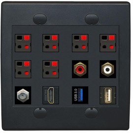 12 Ports Coax Hdmi RCA-Red-White 6 Speaker Usb3 Usb2 Wall Plate [Black]