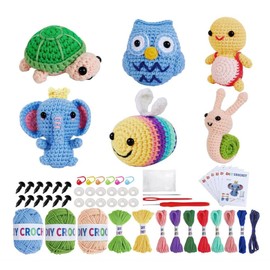 6PCS Crochet Kit for Beginners, Knitting Starter Pack for Adults and Kids，Amigurumi Crocheting Animals Kits with Step-by-Step Video Tutorials Dinosaur, Rainbow Bee,Unicorn，Elk, Panda or Zebra (B)