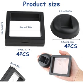 Set of 4 3D Floating Frame Display Holders, Coin Holder for Coins, Jewellery and Collectibles, Transparent and Dustproof Display Boxes with Round Base, 7 x 7 x 2 cm