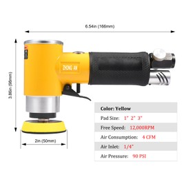ZHONG AN 2/3 inch Mini Orbital Sander Pneumatic Palm da sander Air Polisher Super Smooth and Swirl Freely for Auto Body Work Wood working with 20 PCS Sanding Discs,Yellow