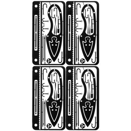 Survival Cards, 4Pcs Stainless Steel Survival Card Fishhook Card Multifunction Survival Tool Kit for Outdoor Camping Hiking Hunting Fishing (C Type Black)