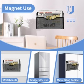 LQPAFZ Magnetic File Holder 2 Pockets File Folder Organizer, Office Hanging Magazine Rack for Refrigerator, White Board, No Drilling Paper Document Holder Mail Organizer for File Cabinets
