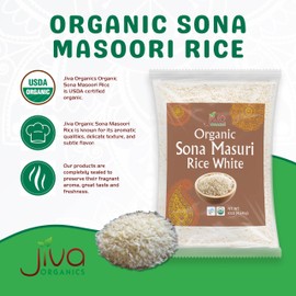 Organic Sona Masoori Rice 10 LB Premium Quality - India Origin, Short Grain Rice, All Natural & Non-GMO - by Jiva Organics (10 Pounds)