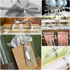 Silver Ribbon 1/8 Inch x 100 Yards, Grey Satin Fabric Ribbons for Crafts, Gift Tags, Gift Wrapping, Floral Bouquets, DIY Bows, Wedding Invitation Cards, Baby Shower and Ornaments Decoration