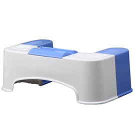 KEENEY SQT1C 7" Bathroom Stool Storage Bin for Cleaning Wipes with Tablet/Smartphone Holder-White/Blue Toilet Foot Rest