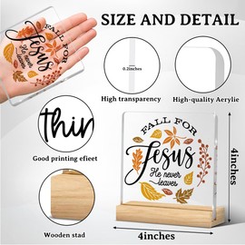 Fall Decor, Autumn Room Decor, Fall Decorations for Home, Christian Sign, Autumn Harvest Rustic Thanksgiving Square Acrylic Sign with Wooden Stands for Kitchen Office Bathroom Bedroom - Jesus