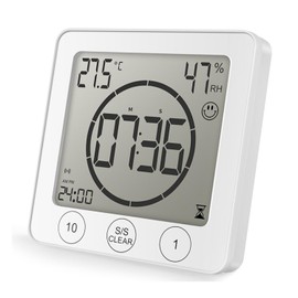 Digital Clock, Splashproof, Bath Clock, Thermometer, Hygrometer, Timer, White, Wall Mounted, Tabletop, Magnet, Suction Cup, Bath, Kitchen