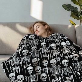 ZwenPdoe Skull Skeleton Blanket Throw, Lightweight Fleece Printed Throw Blanket, Skull Gifts for Women and Men, Home Decor, 50x60 Inches