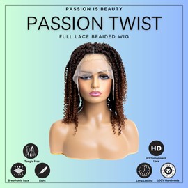 PIB 12'' Single Full Lace Wig – Passion Twist Square Parted, Knotless Braided Wigs for Black Women, Synthetic Lace with Natural Baby Hair (#1B30 Off Black and Brown, 12")