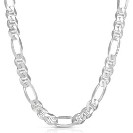 Savlano 925 Sterling Silver Italian Solid Figarucci Figaro Mariner Flat Link Chain Necklace For Men & Women - Made in Italy Comes Gift Box (28, 7.5mm)