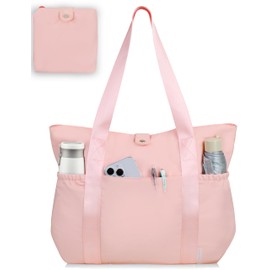 HOMESPON Large Foldable Beach Tote Bag for Women with zip and Pockets Waterproof Handbag for Travel Pool Shopping Holiday Gym(Pink)