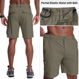 Jessie Kidden Mens Outdoor Casual Expandable Waist Lightweight Water Resistant Quick Dry Fishing Hiking Shorts (Light Green, 36)