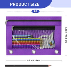 ASBEFORE Pencil Pouch 3 Ring Binder: 3 Ring Binder Pencil Case Bag Zipper Pencil Pouch Bulk Holder Accessories Clear Window Pencil Case Aesthetic Pencil Organizer Pockets (Purple, 1)