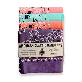 Colter Co. 4 pack Paisley Bandana - USA Made Classic Pattern Multi-purpose Bandanas For Men and Women, 100% Cotton (Tropic)