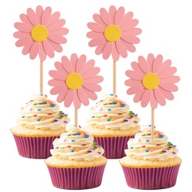 24Pcs Daisy Cupcake Toppers Daisy Flower Party Picks Spring Daisy Toothpicks Chrysanthemum Food Picks Girls Baby Shower Birthday Wedding Party Decorations Pink