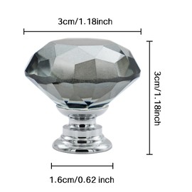 Vandicka 20 Pack 30mm Crystal Glass Cabinet Door Knobs Wardrobe Cupboard Dresser Drawer Pull Handles (Grey Diamond + Chrome Base) with Screws in 3 Sizes