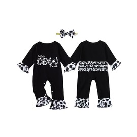 Happidoo Baby Girl Clothes Cow Print Outfit Romper Holy Cow I'm Cute Jumpsuit (Black,12-18 Months)
