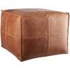 LEATHEROOZE Stuffed Square Pouf, Footstool, Upholstered in Brown Leather, for