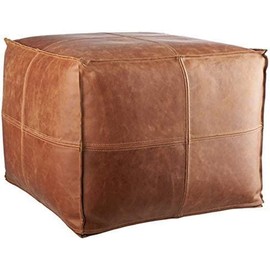 LEATHEROOZE Stuffed Square Pouf, Footstool, Upholstered in Brown Leather, for The Living Room, Bedroom and Kids Room, Transitional, Modern 16x20x20 inches