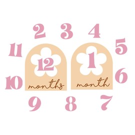 Nicear Wooden Ba-by Milestone Signs, Monthly Milestone Wood Discs,Photo Props Cards Interchangeable Number Set of 12 for Growth Recording