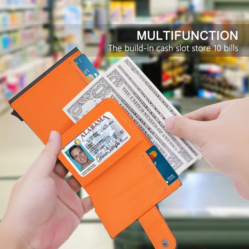 DIENQI Rfid Credit Card Holder Bifold Pop up Men Wallet