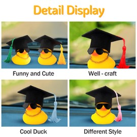 wonuu Car Dashboard Decor Graduation Hat Rubber Duck, Car Ducks Ornaments with Mini Hat Necklace Sunglasses Scarf (Yellow)
