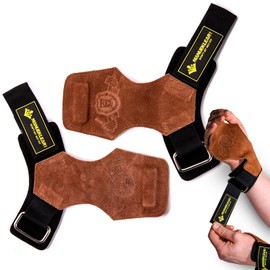 MANUEKLEAR Power Grip, Training Muscle Training, Pull Ups, Weight Training, Cowhide Leather, Wrist Wrap, Wrist Support, Wrist Strap, Unisex, One Size Fits Most